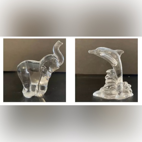 Lenox Elephant & Dolphin Lot Lead Fine Crystal Figurine Czech Republic EUC - Picture 1 of 7